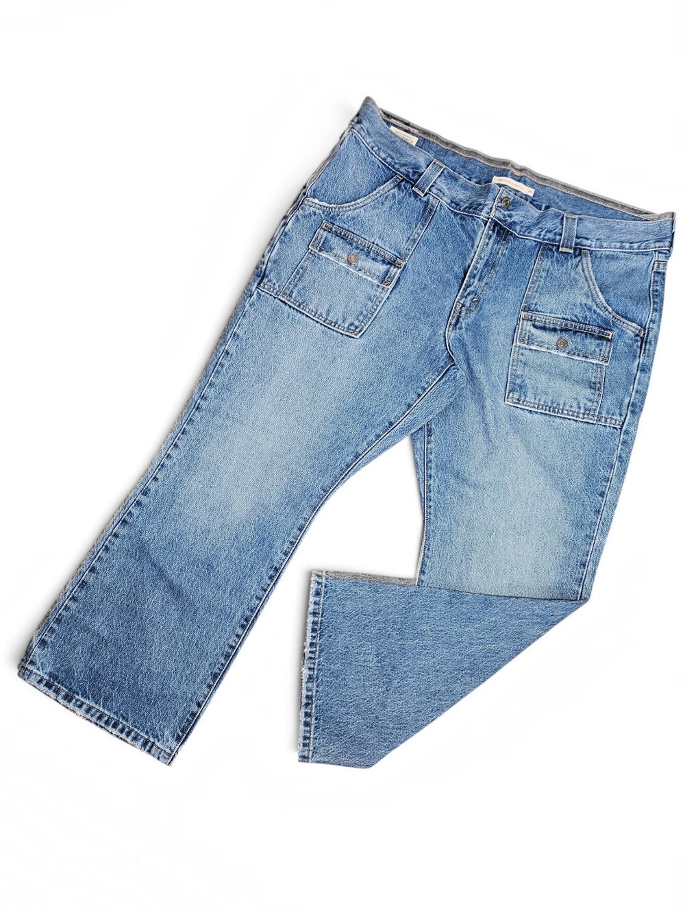 Levi's Premium Size 34 Jeans Mid​dy Ankle Bootcut Denim Patch Pockets Snap Fly